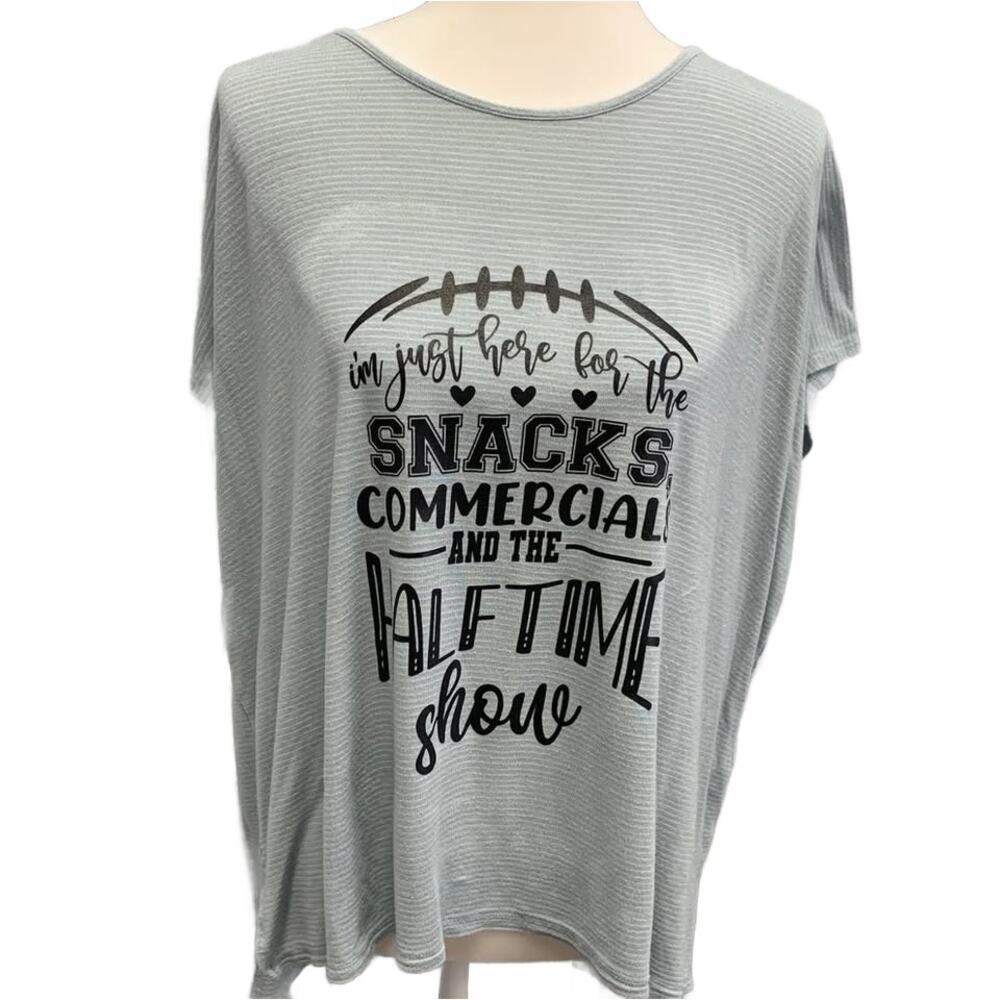 Hand Printed Upcycled Women Small Superbowl Snacks Commercials Halftime Show Tee
